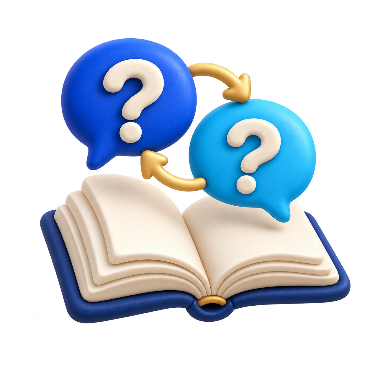 Clay speech bubbles connecting above an open book.