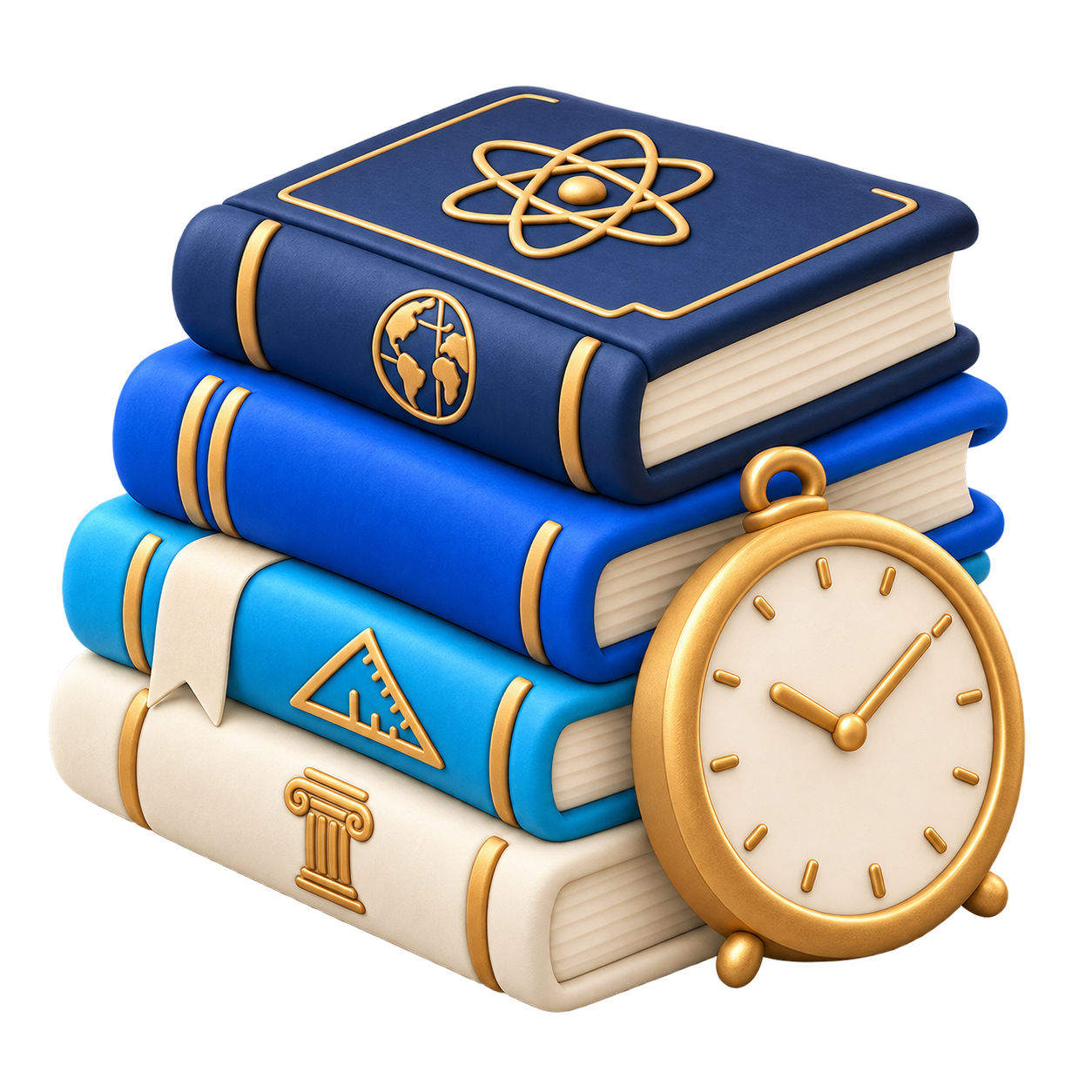 Clay stack of books with a clock.